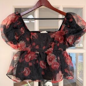 Floral Black and Red Women's Top